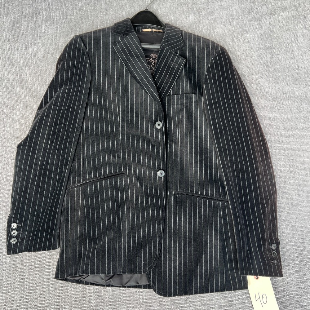 4 You Scandinavia Blazer Jacket Mens 40 Black Pinstripe Velvet Business Casual